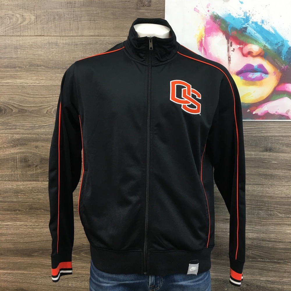 Nike Oregon State Beavers Track Jacket Mens XL Black Orange‎ Full Zip 21059X